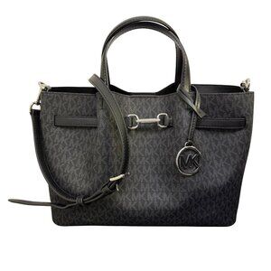 NWT Michael Kors Black Logo Satchel With Silver-Tone Hardware
